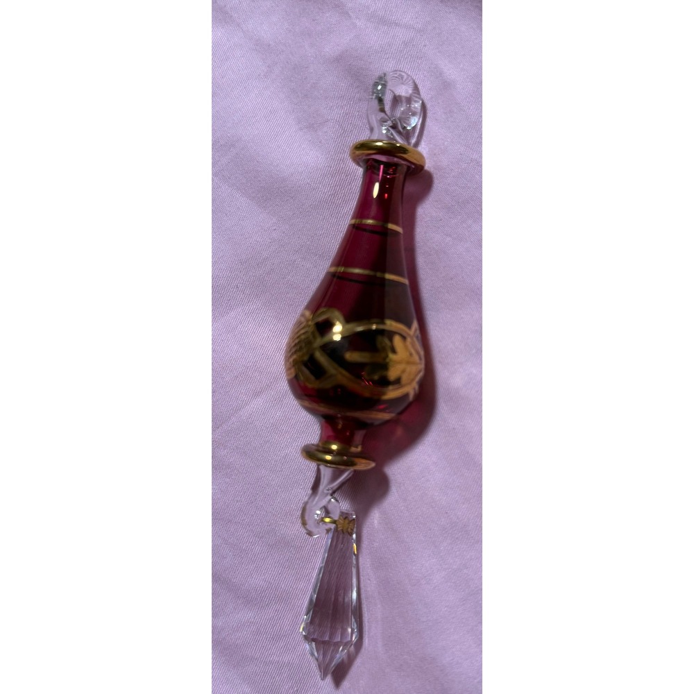 Kurt Adler Luxor Egyptian Glass Ornament Ruby Red Gold 24kt Accents Crystal Drop